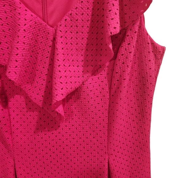 Eliza J Pink Perforated Flare Dress Ruffle Neck Sleeveless Size 6 - Picture 4 of 7